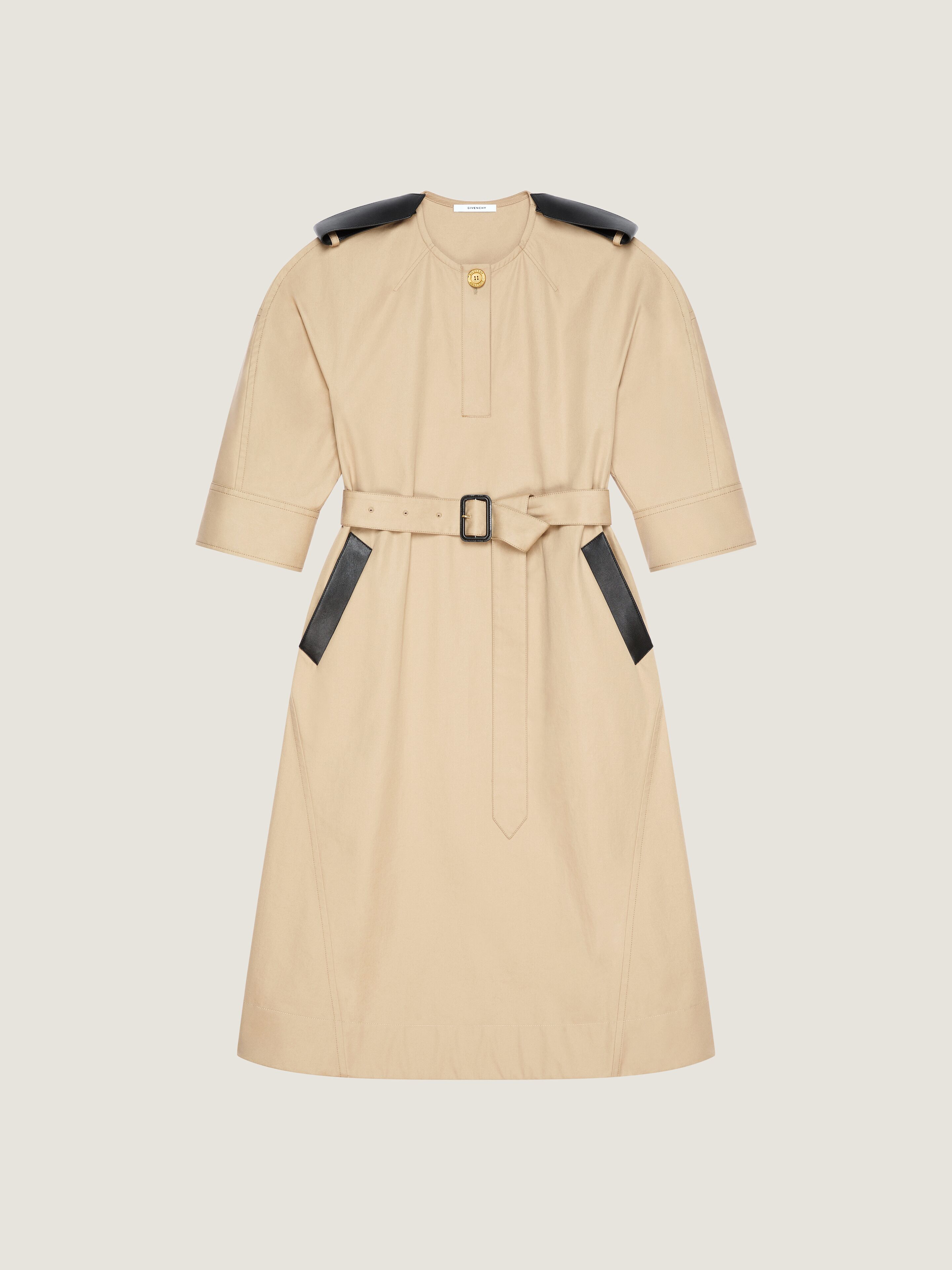 Dress in cotton with leather details